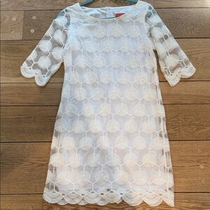 Tracy Negoshian White Lace Overlay Shift Dress